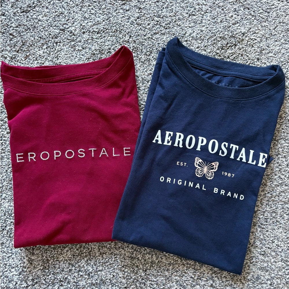 Aeropostale Burgundy and Navy Graphic Tees